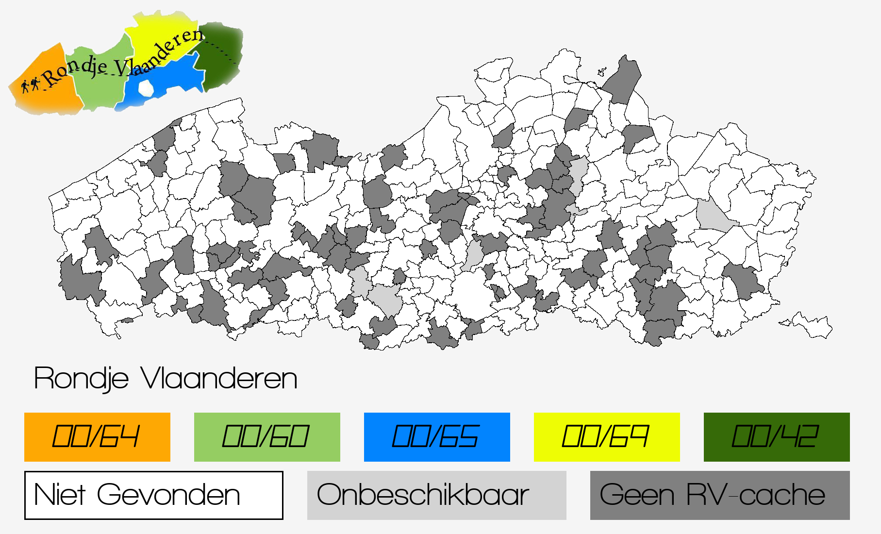 Persoonlijke ingekleurde kaart van de gevonden gemeentes